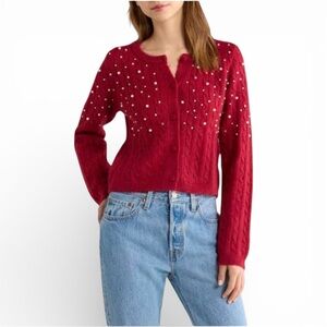 All in Favor Red Faux Pearl-Embellished Sweater